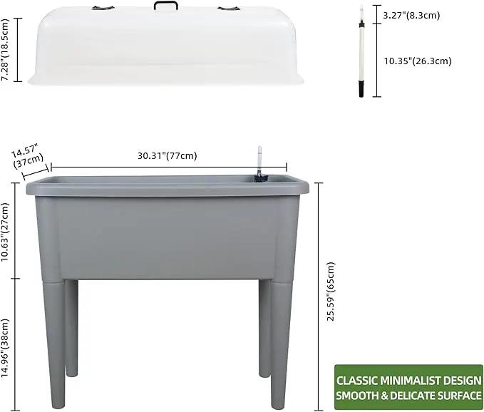 Dexceder 13.2 Gallon Self Watering Raised Garden Bed with Ventilation Transparent Lid Greenhouse, Deepen Vegetable Flower Box Planter Pot with Removeble Legs & Water Level Indicator (Deep Gray) by GreenHaven Gardens