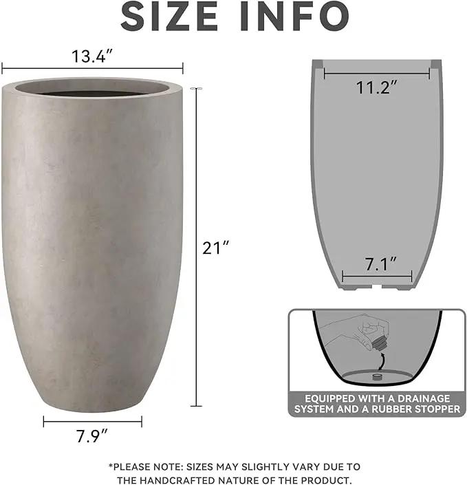 Kante 24 Inch Tall Round Concrete Planter, 2 Pack Large Indoor Outdoor Plant Pots with Drainage Hole and Rubber Plug, Modern Decorative Garden Pots for Home Patio Porch, Weathered Concrete by GreenHaven Gardens