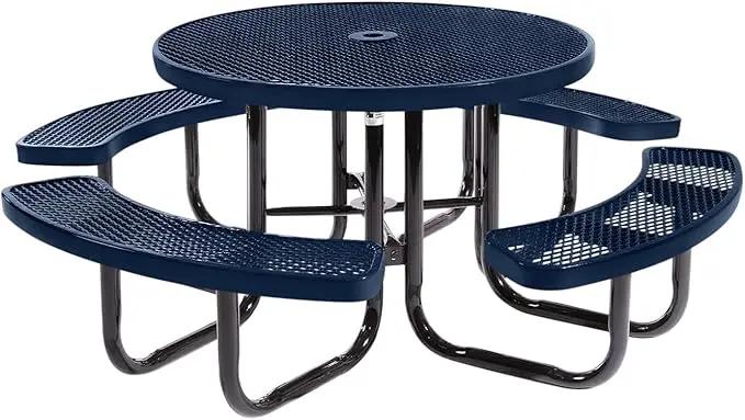 Coated Outdoor Furniture Heavy-Duty Portable Outdoor Picnic Table with Umbrella Hole, Expanded Metal Commercial-Grade Patio Dining Furniture Made in America (46" Round Top, Textured Dark Blue) by GreenHaven Gardens