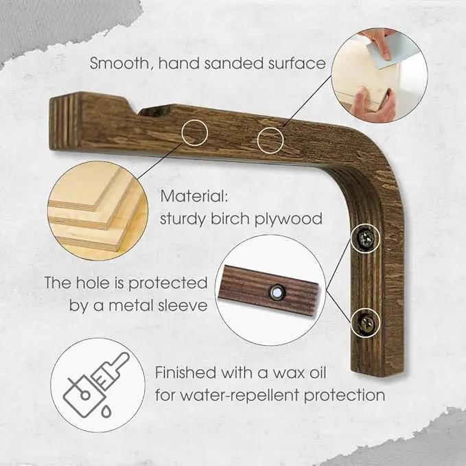 2-Piece Set of Plant Hooks for Wall 6 Inch - Mounted Wooden Plant Hook - Indoor and Outdoor Bracket Plant Hanger for Planters, Lanterns, Bird Feeders, Patio Decorations (Walnut) by GreenHaven Gardens