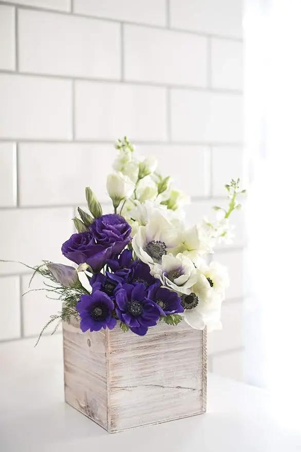 Wooden Planter Box, Rustic Barn Whitewash with Plastic Liner l Garden Decor l Restaurant and Wedding Decorations l Wedding Bouquets, Table Centerpiece (6x6 Set of 2, Whitewash) by GreenHaven Gardens