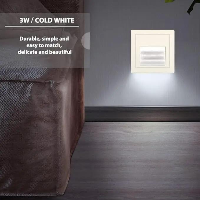 4Pcs 3W LED Step Light, Cool White 6000K IP65 Waterproof Recessed Wall Light, Stair Light Staircase Light Lighting lamp, Inside Outside Garden Balcony Corridor, Aluminum, 120V White by GreenHaven Gardens