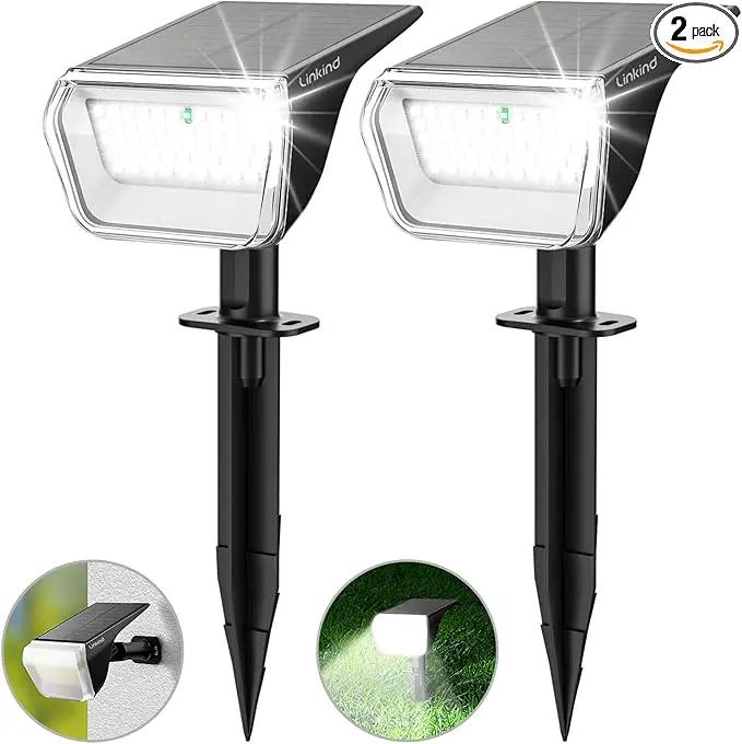 Linkind Solar Lights Outdoor 60 LEDs Solar Lights for Outside Ultra-Bright 800LM S olar Spot Lights 30% Conversion Rate Solar Landscape Light Waterproof IP67 for Garden Yard Pathway, 2Pack Cool White by GreenHaven Gardens
