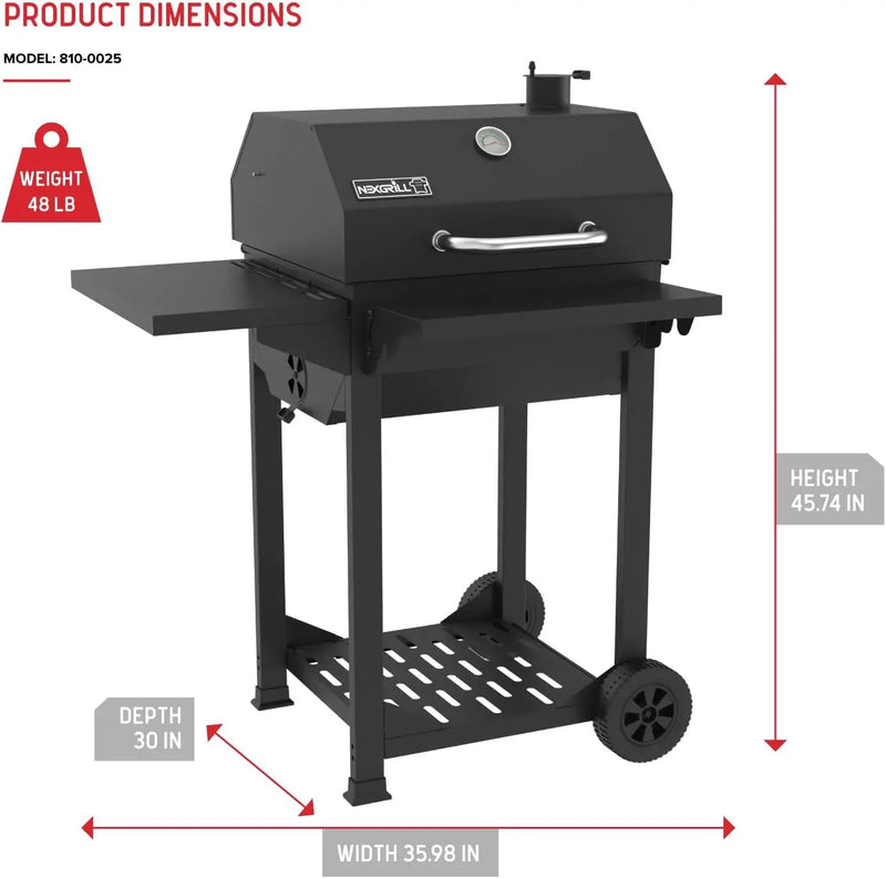 Nexgrill 22" Barrel Charcoal Grill with Side Shelf, 550 SQ In Cooking Space, Adjustable Chimney, Air Dampers, Temperature Gauge, Warming Rack, Smoker Grill for Camping, Picnics, and More - 810-0025 by GreenHaven Gardens
