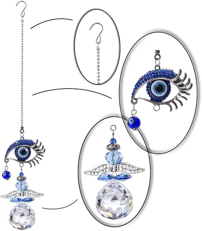 YU FENG Hanging Crystal Angel Suncatcher Blue Evil Eye Protection and Good Luck Charm Chandelier Lamps Pendant(12.5in) by GreenHaven Gardens