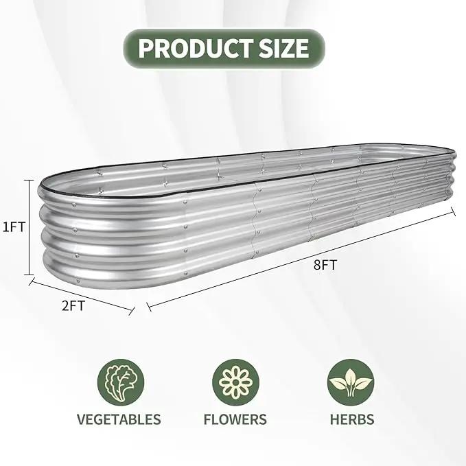 1MORE Galvanized Raised Garden Bed- Planter Garden Boxes Outdoor, Raised Beds for Gardening, 8x2x1ft Metal Garden Bed Kit for Vegetables Flower, Planter Raised Beds with Protective Tape & Tools.Silver by GreenHaven Gardens