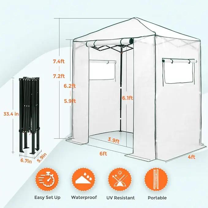 EAGLE PEAK 6x4 Portable Walk-in Greenhouse, Pop-up Indoor Outdoor Garden Green House, Zippered Door and Windows, PE Cover, White by GreenHaven Gardens