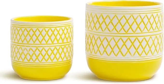 Ceramic Plant Pots, 6 + 4.7 inch Yellow Plant Pot, Flower Pots for Indoor Plants， Planter with Drainage Hole for Succulent Orchid Snake Plants Cactus by GreenHaven Gardens