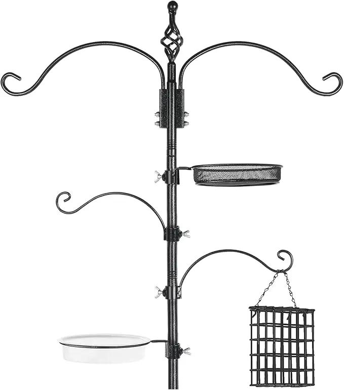 Bird Feeder Pole Wild Bird Feeder Hanging Kit Planter, 83 Inch Bird Feeding Station Kit with 5 Prongs Base Hummingbird Feeder Stand Hook for Outside by GreenHaven Gardens