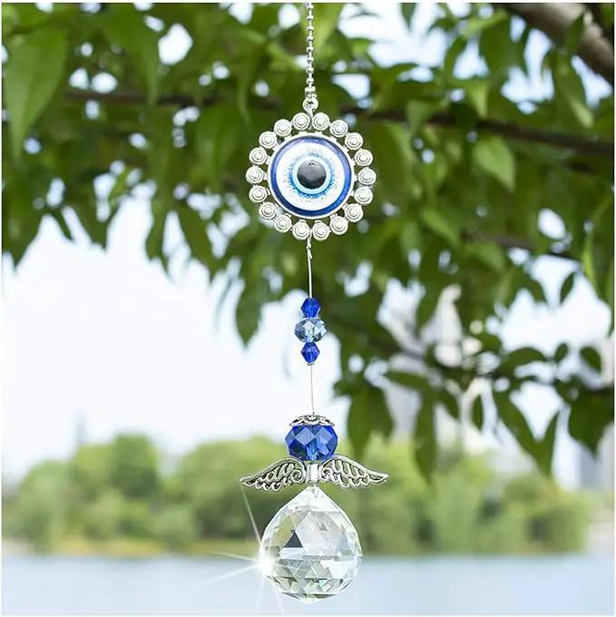 Handmade Crystal Angel Suncatcher Hanging Turkish Blue Evil Eye Protection Pendant and Good Luck Charm Gift by GreenHaven Gardens
