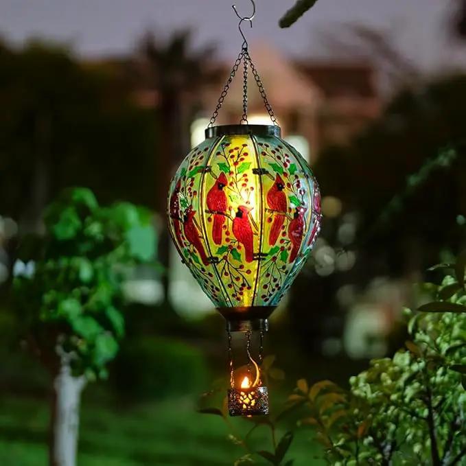 DREAMSOUL Cardinal Large Solar Hot Air Balloon Lantern with Flame, Glass Hanging Solar Lanterns Outdoor Waterproof for Garden Yard Patio Decor by GreenHaven Gardens