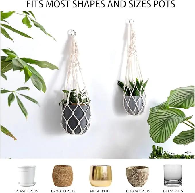 Artilady Macrame Plant Hanger Large Hanging Planter for Indoor Plants Holder White Cotton Rope Hanging Plant Basket Handmade Outdoor Window Boho Plant Wall Decor by GreenHaven Gardens