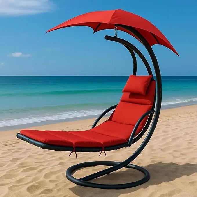 Weatherproof Replacement Cushion Pad and Umbrella for Hanging Lounge Chair Outdoor Chaise Hanging Hammock Chair - Long-Lasting, Fade-Resistant, Quick-Dry, Outdoor Lounge Replacement Set - Red by GreenHaven Gardens