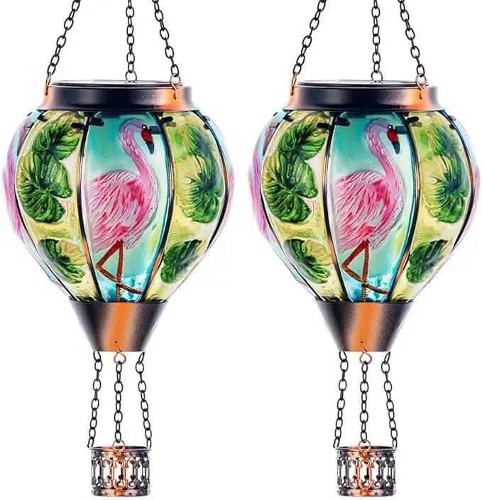 Starsoul 2 PC Flamingo Hot Air Balloon Solar Lantern with Flame Glass Outdoor Hanging Hot Air Balloon Solar Light Waterproof Garden Patio Yard Party Decorations by GreenHaven Gardens