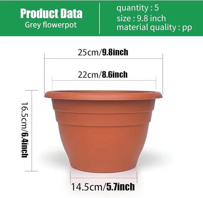 5 Packs Plant Pots, 10 Inch Planters Perfect for Indoor Outdoor Plants, Round Thickened Flower Pots with Drainage Hole, Plastic Garden Plant Planters(Pottery Red) by GreenHaven Gardens