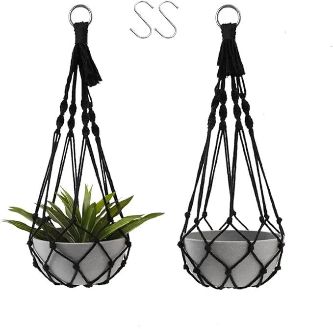 Artilady Black Plant Hanger Macrame Hanging Planter for Indoor Boho Plants Holder with Hooks Hanging Plant Basket Outdoor Window Wall Plants Home Decor by GreenHaven Gardens