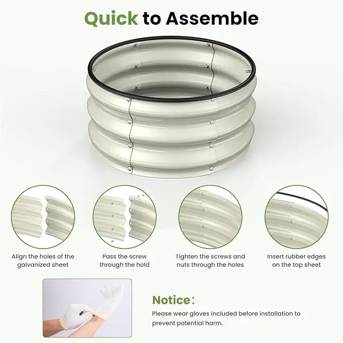 2pcs 2x2x1 FT Galvanized Raised Garden Bed Kit, Round Raised Garden Beds Outdoor Raised Beds for Gardening, Planter Boxs for Vegetables Flower Herb(Pearl White & Sage Green) by GreenHaven Gardens