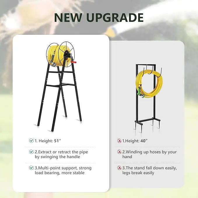 Freestanding Garden Hose Reel Holds 150 Ft Hose, Metal Garden Hose Holder for Outdoor, Garden Stand Rack for Water Pipe Organizer Storage, Black by GreenHaven Gardens