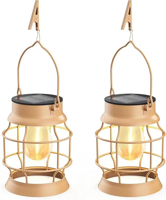 2 Pack Solar Outdoor Lights Metal Hanging Solar for Outside Lights Outdoor Waterproof Retro Design with Edison Bulb Decorative for Patio Porch Fence Garden Lawn by GreenHaven Gardens