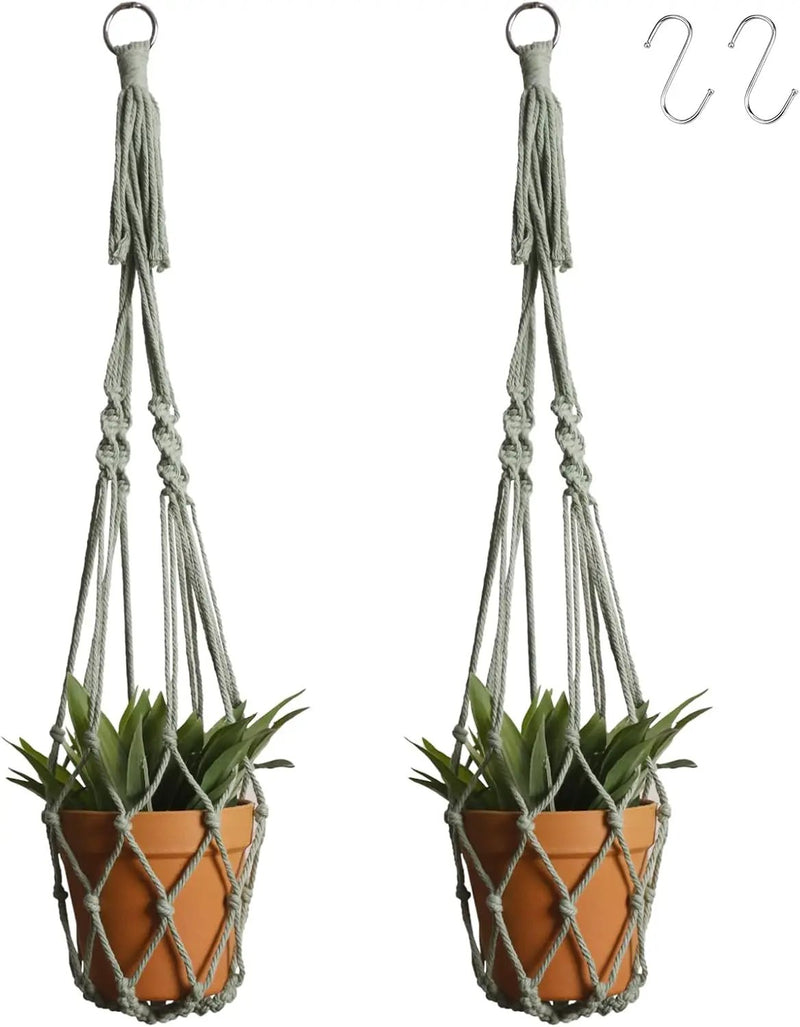 Artilady Macrame Hanging Planter for Indoor Plants, Boho Woven Plant Hanger Large Hanging Flower Pot Holders Outdoor Baskets Storage No Tassels Sage Green Wall Decor by GreenHaven Gardens