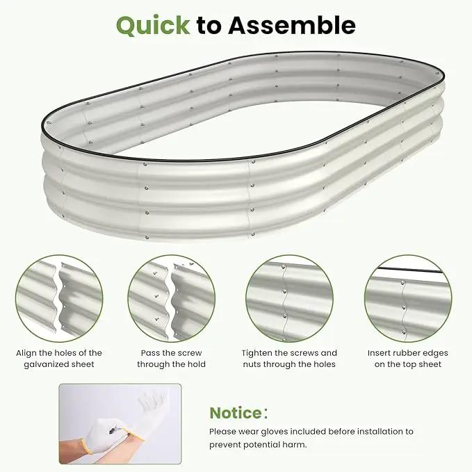 Oval 8x4x1 FT Galvanized Raised Garden Bed Kit, 3 in 1 Large Metal Garden Bed Raised Planter Box, 12” Raised Beds for Gardening Vegetables Flower Herb(Pearl White) by GreenHaven Gardens