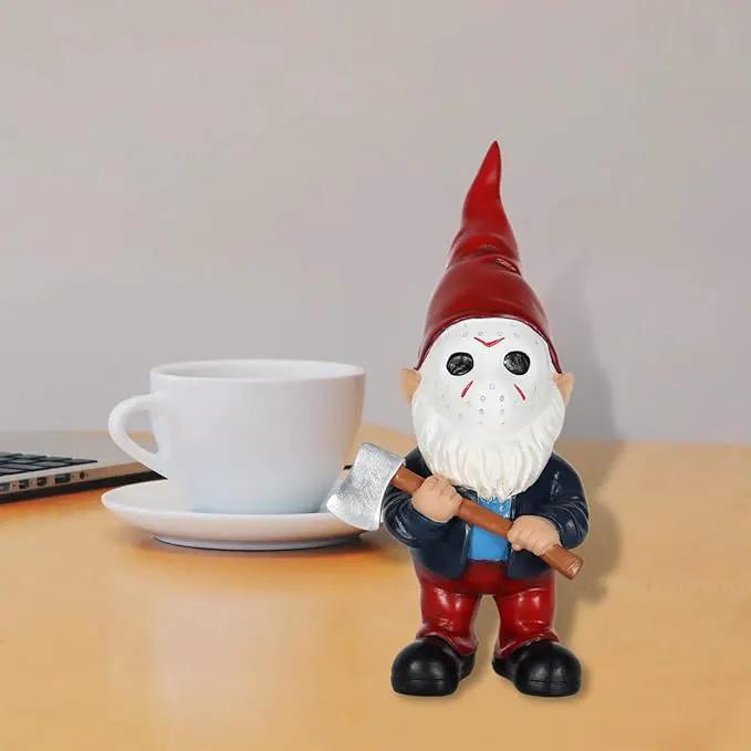 Garden Gnomes Table Decor Statue Holding Axe for Home Decoration Red by GreenHaven Gardens