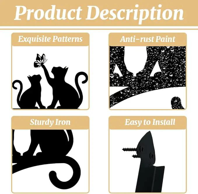 Peacoblue Iron Plant Hangers Hooks for Outdoor Indoor Hanging Plants Fern Pots, Lantern, Bird Feeder, Wind Chimes, 12”x14” Cat Weather Resistant Metal Wall Brackets Holder for Porch, Garden, Home(Cat) by GreenHaven Gardens