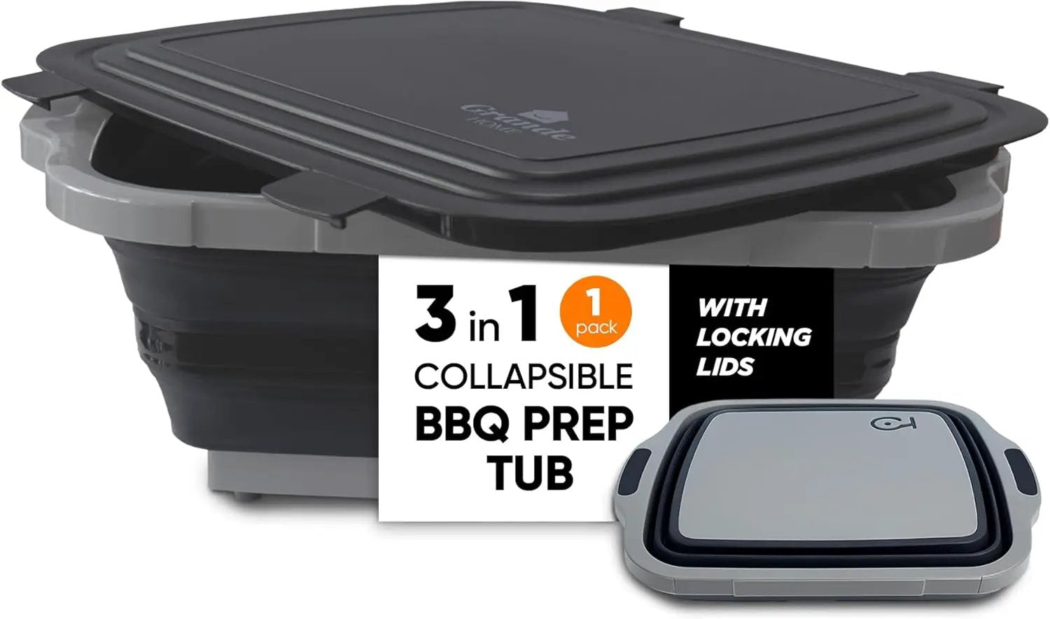 BBQ Prep Tub Collapsible X-Large with Cutting Board, Locking Lid – Meal Prep Food Prep Containers with Lids for Resting Meat –3 Adjustable Height - Ideal for Camping, Picnic, Dish Basin by GreenHaven Gardens