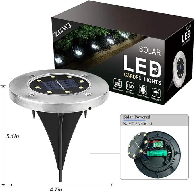 ZGWJ Solar Ground Lights,8 LED Disk Lights Upgraded Outdoor Garden Lights Landscape Lights for Lawn Pathway Yard Deck Patio Walkway White, 8 Pack by GreenHaven Gardens