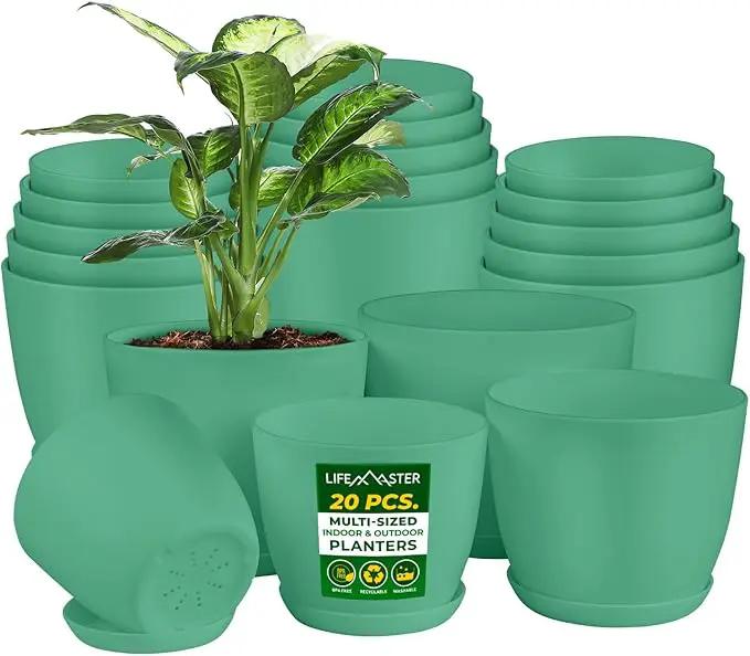 Planter Pots with Drainage Holes - Lightweight, Durable, & Space-Saving Pots for Indoor and Outdoor - Versatile Functionality, Simple Modern Design, Set of 20 Plastic Planter Pots Mint by GreenHaven Gardens