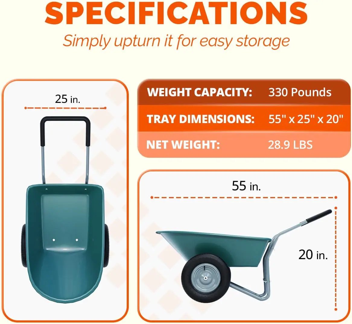 Upgrade 2 Wheel Wheelbarrow, Yard Cart with Padded Handlebar, 14 Inch Pneumatic Tires for High Stability, Ideal for Moving Soil, Plant Shrub, Gardening Tool, Easy Assembly by GreenHaven Gardens