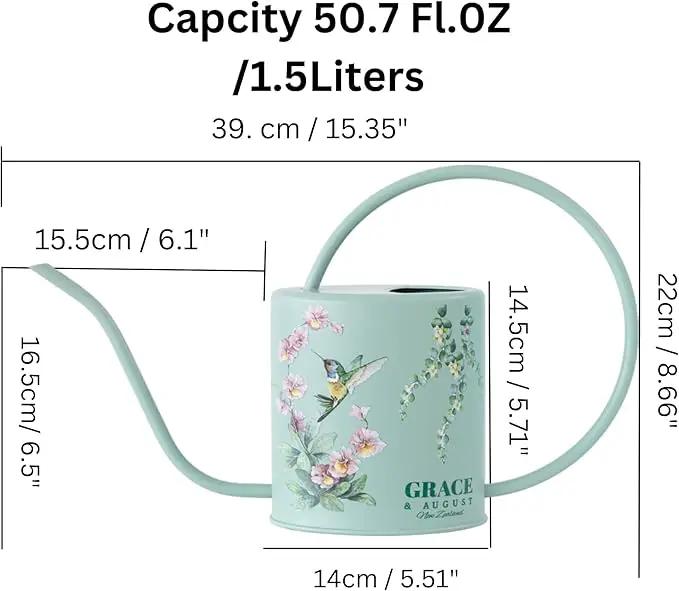 Watering Can for Indoor House Plants - Cute Decorative Metal Gardening Small Water Can for Houseplants & Flowers with Long Spout - 1.5L 51floz 0.4 Gallon (Hummingbird Sage) by GreenHaven Gardens