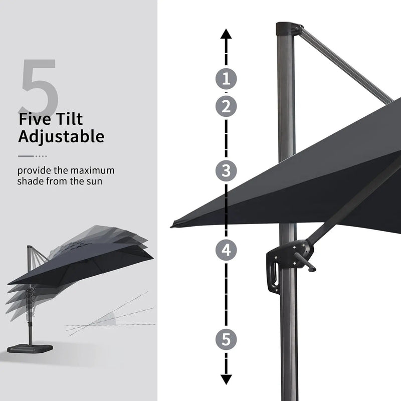 PURPLE LEAF 10 Feet Patio Umbrella Outdoor Cantilever Square Umbrella Aluminum Offset Umbrella with 360-degree Rotation for Garden Deck Pool Patio Black by GreenHaven Gardens