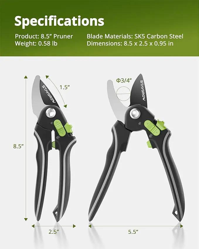 Pruning Shears for Gardening - 8.5" SK5 Garden Shears Cuts 10000+ Times Staying Sharp - Garden Scissors with One-handed Unlocking & Adjustable Handle- Garden Clippers Gardening Tools for Men Women by GreenHaven Gardens