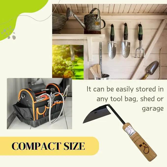 Japanese Sickle (Nejirigama) Durable Carbon Steel (SK85) Blade, Weeder Scraper Hoe, Hand Held Garden Tool, Blade Length 4.72inch by GreenHaven Gardens