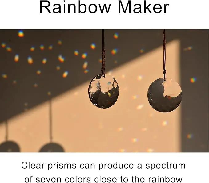 2PCS 5" Circle Crystal Sun Catcher Prisms, STINO Hanging Suncatchers with Glass Prism, Rainbow Maker for Windows, Balcony, Kitchen, Garden Decoration (1, Circle Clear 2Pcs) by GreenHaven Gardens