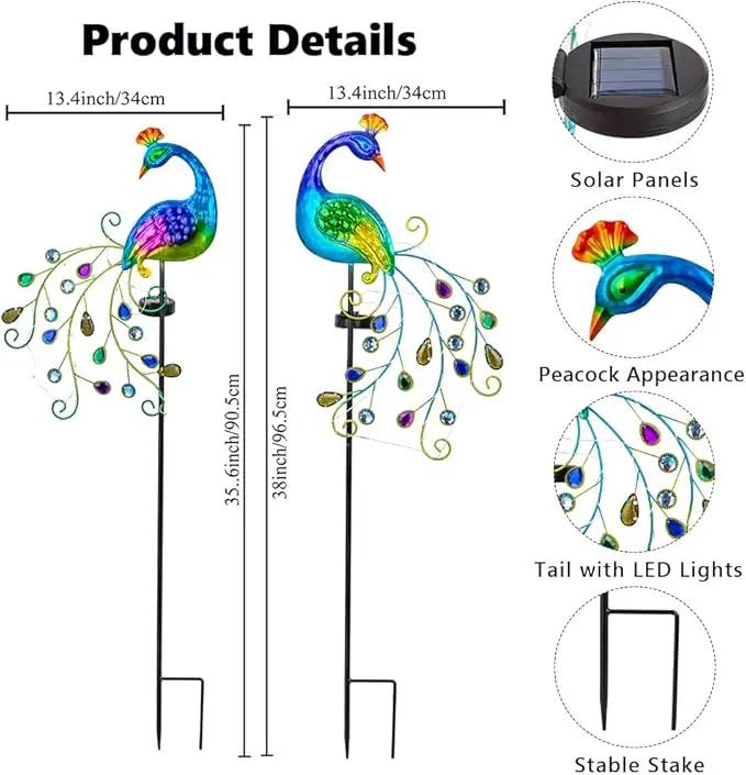 DREAMSOUL 2 Pack Peacock Solar Lights Outdoor, Waterproof Metal Peacock Outdoor Solar Lights for Yards Pathway Lawn Decoration Peacock Gifts by GreenHaven Gardens