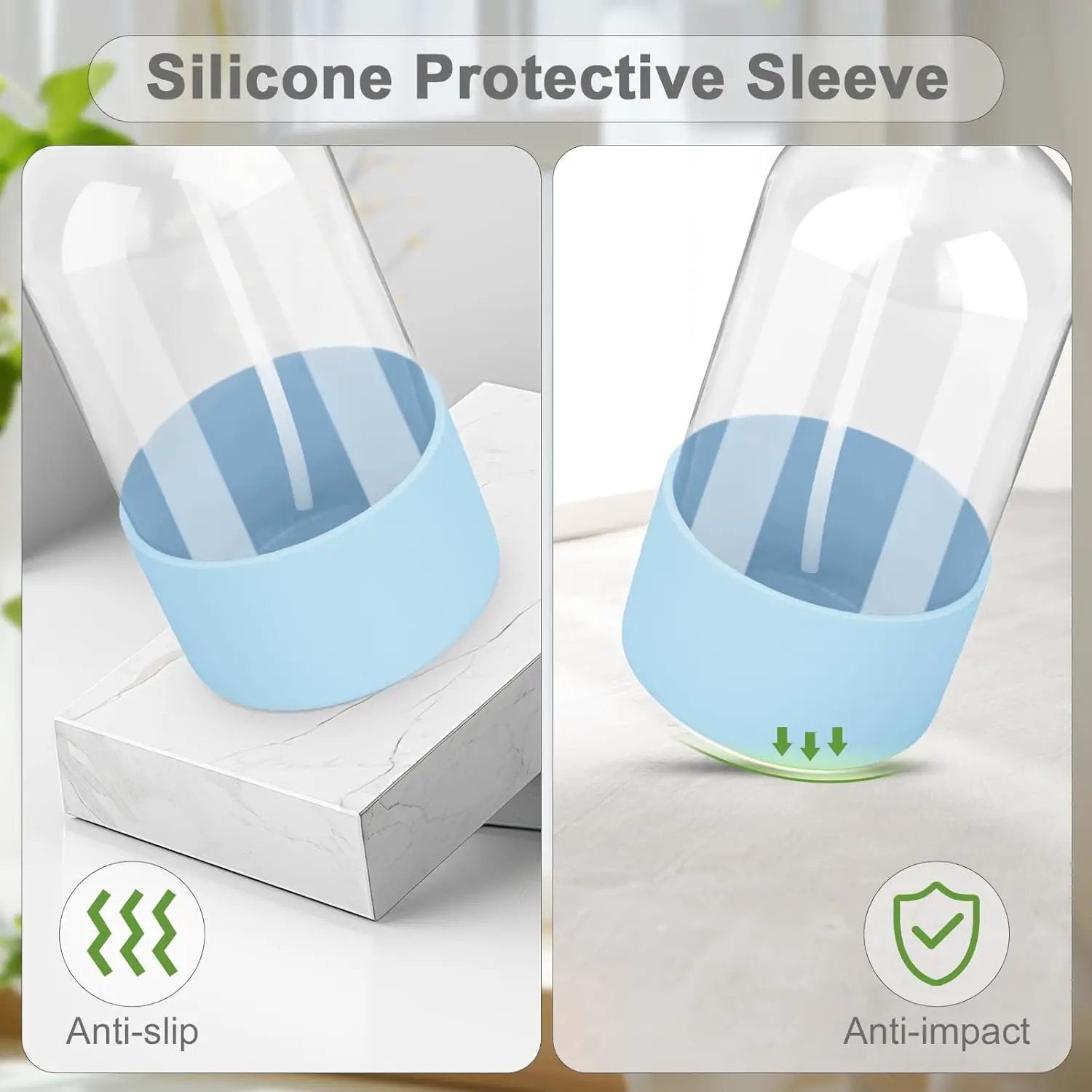 2 Pack Glass Spray Bottles with Silicone Sleeve, 16 oz Empty Refillable Containers with Adjustable Spray Nozzles, Spray Bottles for Hair, Cleaning Solutions and Plants Blue by GreenHaven Gardens