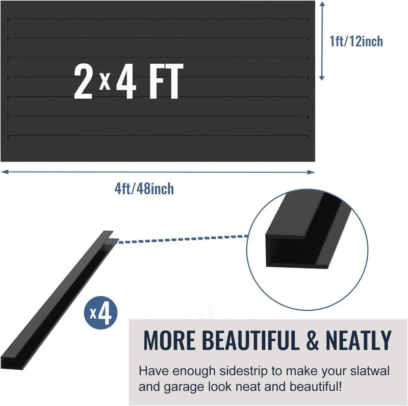 Slatwall Panel Garage Organizer PVC Slatwall Heavy Duty Wall Mounted Rack, Interlocking Slat Wall Panels for Tool Organization Peg Board (Black 4 x 2 ft) by GreenHaven Gardens
