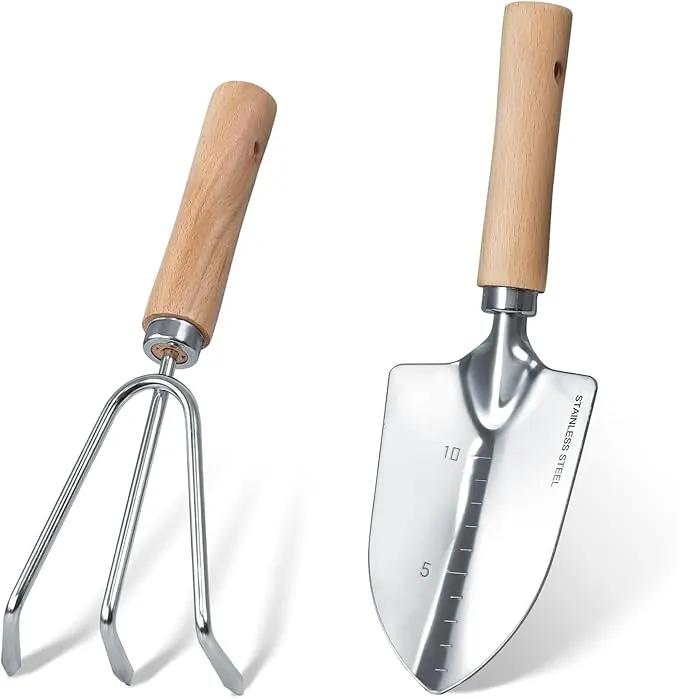 Garden Tool Set, 2 Pieces Stainless Steel Heavy Duty Garden Tools, Gardening Kit with Wooden Handle Garden Hand Tools, Durable Garden Tools for Gardening, Gardening Gifts for Women Men by GreenHaven Gardens
