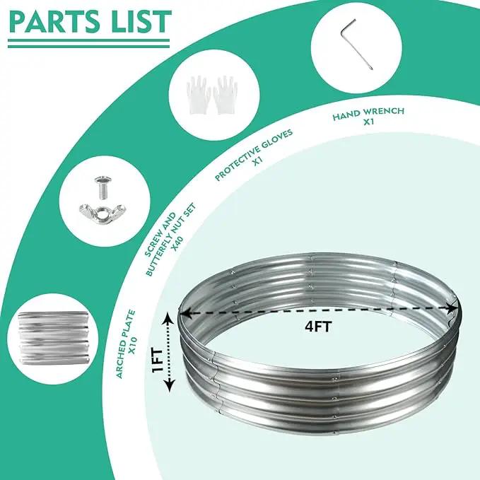 48 Inch Diameter Silver Galvanized Garden Raised Bed/Plant Box/Fire Pit Ring-0.8mm Thick,12 Inch Tall,Crimped Edge and Corner,No Sharpe,Perfect for Plantings (4FT Diameter, Round) by GreenHaven Gardens