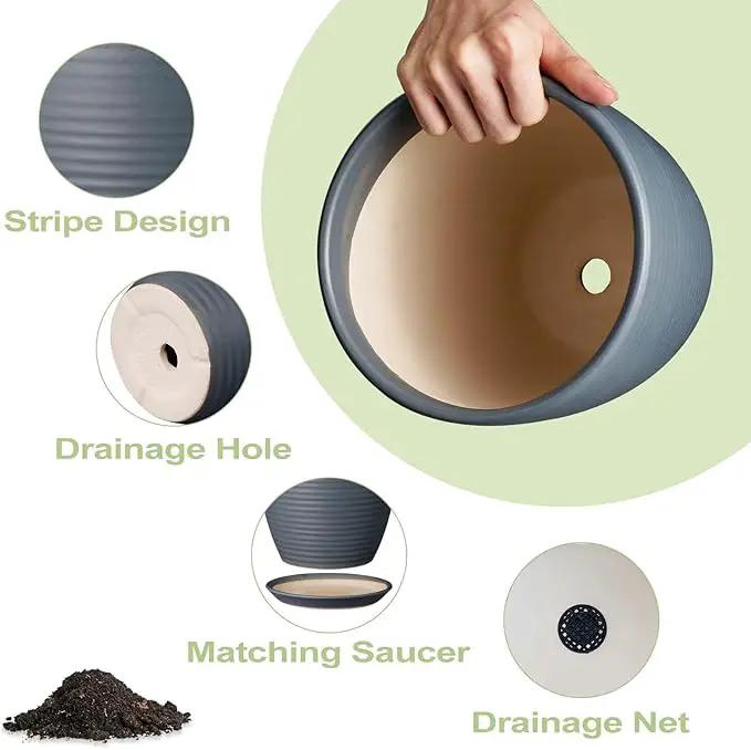 12 Inch Pots for Plants Ceramic Planter Pot Large Flower Pot with Drainage Hole and Saucer for Home Patio Garden Office Indoor Outdoor Gray by GreenHaven Gardens
