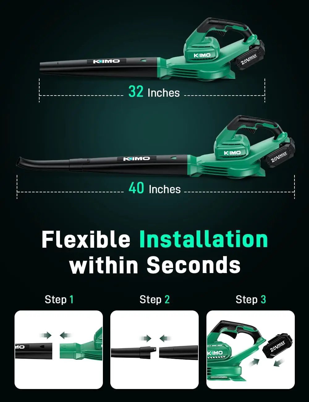 K I M O. Leaf Blower Cordless with Battery and Charger, Extension Tube, 240 CFM 170 MPH Lightweight Cordless Leaf Blowers, 2000mAh Battery Operated Leaf Blowers for Lawn Care, Yard|Patio|House by GreenHaven Gardens