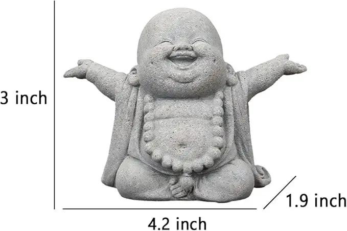 OwMell Japanese Jizo Monk Statue Praying, Buddha Jizo Statue Figurine Memorial Statue Aquarium Decoration for Garden Outdoor Ornament 2.6" - Laughing Buddha by GreenHaven Gardens