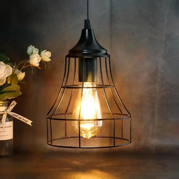 JHY DESIGN Hanging Lamp Black Battery Powered Decorative Pendant Lamp Metal Cage Battery Lamp with 6 Hours Timer for Bar Bedroom Garden Parties Patio Indoor Outdoor Living Room(Geometry) by GreenHaven Gardens