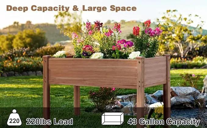 LZRS Raised Garden Bed Outdoor Planter Box with Legs for Herbs, Vegetables, Flowers, Great for Outdoor Patio, Yard and Deck, 220lb Capacity, Brown by GreenHaven Gardens