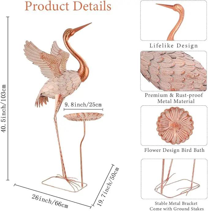 Crane Garden Statue with Birdbath, 40'' Heron Garden Statue, Crane Metal Yard Art for Outside, Backyard, Lawn, Porch Decor by GreenHaven Gardens