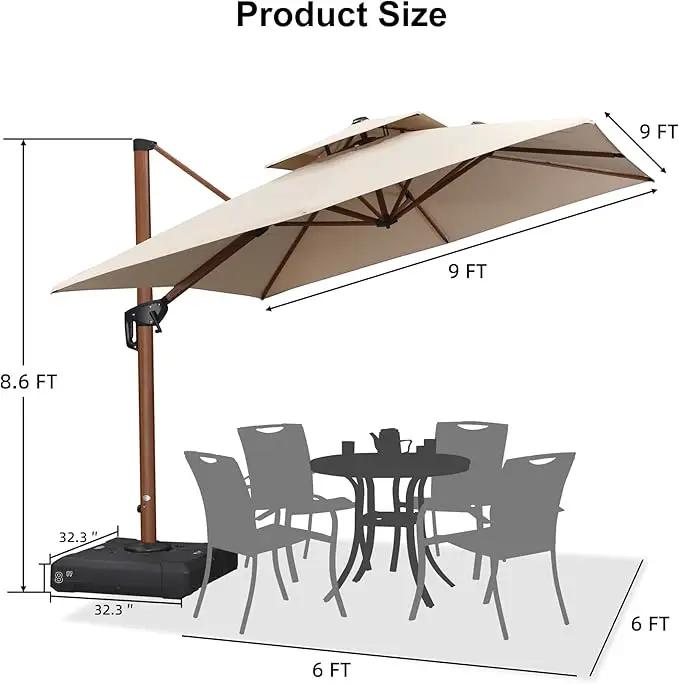 PURPLE LEAF Patio Umbrella with Base Outdoor Square Umbrella Large Cantilever Umbrella Windproof Offset Umbrella Heavy Duty Sun Umbrella for Garden Deck Pool Patio, 9ft Beige by GreenHaven Gardens