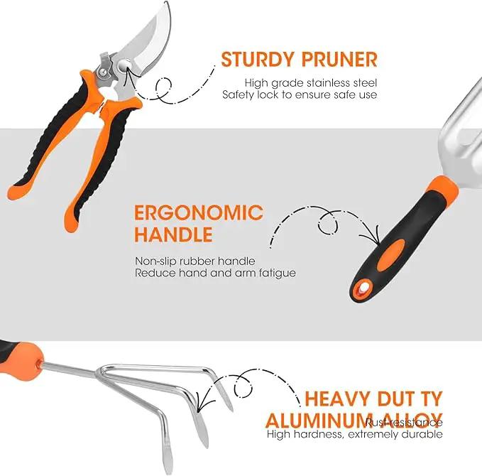 Gartden Tools, 10 Pcs Stainless Steel Garden Tools for Gardening with Non-Slip Ergonomic Handle, Garden Hand Tools with Tote Bag for Women, Men, Gift by GreenHaven Gardens