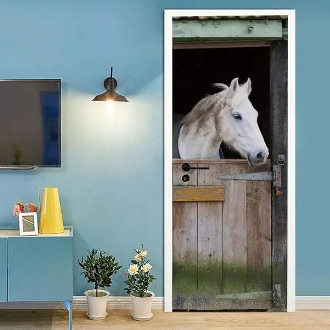 3D Door Stickers Murals - Horse Peel and Stick - Wallpaper Self-Adhesive Decals Removable PVC Waterproof Poster for Bedroom Living Room 34.6" x 78.7" by GreenHaven Gardens